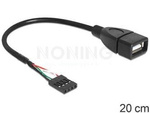 USB PIN HEADER(F) 4 PIN->USB-A(F) 2.0 CABLE 20CM BLACK DELOCK