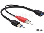 Kabel Usb-A(M)+Power Usb-A(M)->Usb-A(F) 3.0 0.3m Czarny Delock