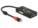 Adapter Displayport Mini(M) 1.2->Hdmi(F)/Vga(F)/Dvi-D(24+1)(F) Na Kablu 20cm Czarny Delock