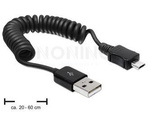 USB MICRO-B(M)->USB-A(M) 2.0 CABLE 0.2-0.6M COILED BLACK DELOCK
