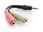 MINIJACK 3.5MM(M) 4PIN->2X MINIJACK 3.5MM(F) 3PIN ADAPTER ON CABLE 12CM BLACK DELOCK