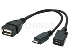 Kabel Usb Micro(M)->Usb-A(F) 2.0 0.15m+ Micro-B(F)(Zasilanie) Otg Czarny Gembird
