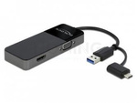 Adapter Usb-A(M)+Usb-C(M) 3.0->Hdmi(F) 4k+Vga(F) Na Kablu 12cm Czarny Delock
