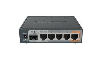 hEX S 5x Gigabit Ethernet, SFP, Dual Core 880MHz CPU, 256MB RAM, USB, microSD, RouterOS L4, IPsec hardware encryption support and The Dude server package