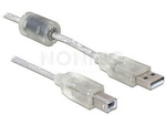 Kabel Usb-A(M)->Usb-B(M) 2.0 3m Przezroczysty Ferryt Delock