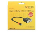 Adapter Displayport Mini(M) 1.2->Hdmi(F) 4k 60hz Na Kablu 20cm Aktywny Czarny Delock