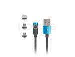 Kabel Combo Usb-A(M)->Usb Micro(M)+Lightning(M)+Usb-C(M) 2.0 1m Czarno-Niebieski Kątowy Qc 3.0 Mag.