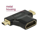 Adapter Hdmi(F)->Hdmi Mini(M)+Hdmi Micro(M) Czarny Metalowa Obudowa Delock