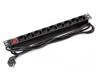 Listwa zasilająca 19” 9 gniazd 230V z wyłącznikiem czarna kabel 3m