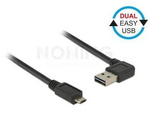 Kabel Usb Micro(M)->Usb-A(M) 2.0 1m Kątowy Lewo/Prawo Dual Easy-Usb Czarny Delock