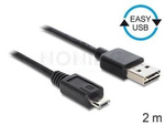USB MICRO-B(M)->USB-A(M) 2.0 CABLE 2M EASY-USB BLACK DELOCK