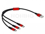 3IN1 CABLE USB-A(M)->LIGHTNING(M)+MICRO-B(M)+USB-C(M) 0.3M ONLY CHARGING RED/BLACK DELOCK