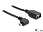 USB MICRO-B(M) ANGLED RIGHT->USB-A(F) 2.0 CABLE 0.5M OTG BLACK DELOCK