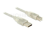 USB-A(M)->USB-B(M) 2.0 CABLE 1.5M TRANSPARENT FERRITE DELOCK