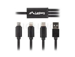 Kabel Combo Usb-A(M)->Usb Micro(M)+Lightning(M)+Usb-C(M) 2.0 1m Czarny Premium Lanberg
