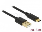 Kabel Usb-C(M)->Usb-A(M) 2.0 3m Czarny Pozłacane Delock