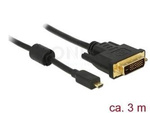 HDMI MICRO(M)->DVI-D(M)(24+1) CABLE 3M BLACK DUAL LINK DELOCK