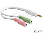 MINIJACK 3.5MM(M) 4PIN->2X MINIJACK 3.5MM(F) 3PIN ADAPTER ON CABLE 20CM WHITE DELOCK