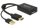 Adapter Hdmi(M)->Displayport(F)+Zasilanie Usb Na Kablu 24cm Czarny Delock