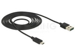 USB MICRO-B(M)->USB-A(M) 2.0 CABLE 2M DUAL EASY-USB BLACK DELOCK