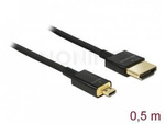 Kabel Hdmi(M)->Hdmi Micro(M) 0.5m 4k 60hz 3d Czarny Slim Premium Delock