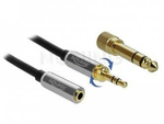 CABLE AUDIO MINIJACK 3.5MM M/F 3 PIN + ADAPTER JACK 6.35MM 1M BLACK DELOCK