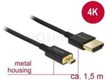 Kabel Hdmi(M)->Hdmi Micro(M) 1.5m 4k 60hz 3d Czarny Slim Premium Delock