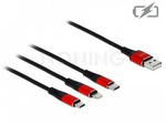 3IN1 CABLE USB-A(M)->LIGHTNING(M)+MICRO-B(M)+USB-C(M) 1M ONLY CHARGING RED/BLACK DELOCK