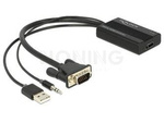 Adapter Vga(M)+Zasilanie Usb+Minijack 3.5mm(M)->Hdmi(F) Na Kablu 25cm Czarny Delock