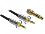 Kabel Audio Minijack 3.5mm M/M 3 Pin + 2x Przejściówka Nakręcana Jack 6.35mm 1m Czarny Delock