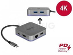 Replikator Portów Usb Type-C(M)->Hdmi, Lan 1gb, 2xusb 3.0, Pd 3.0, Usb Type-C, Led, Mikro Delock