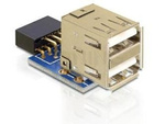 Adapter Usb Pin Header 9pin(F) 2.0->2x Usb-A(F) 2.0 Pionowy, Złącza Nad Sobą, Wewnętrzny Delock