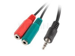 MINIJACK 3.5MM(M) 4PIN->2X MINIJACK 3.5MM(F) 3PIN ADAPTER ON CABLE 20CM BLACK LANBERG