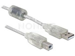 USB-A(M)->USB-B(M) 2.0 CABLE 0.5M TRANSPARENT FERRITE DELOCK