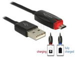 Kabel Usb Micro(M)->Usb-A(M) 2.0 1m Czarny+Wskaźnik Ładowania Led Delock