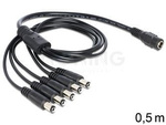 DC 5.5X2.1MM(F)->5X DC(M) SPLITTER CABLE 0.5M BLACK DELOCK