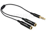 MINIJACK 3.5MM(M) 3PIN->2X MINIJACK 3.5MM(F) 3PIN ADAPTER ON CABLE 25CM BLACK DELOCK