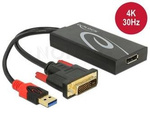 Adapter Dvi-D(M)(24+1) Single Link+Zasilanie Usb->Displayport(F) Na Kablu 30cm Czarny Delock